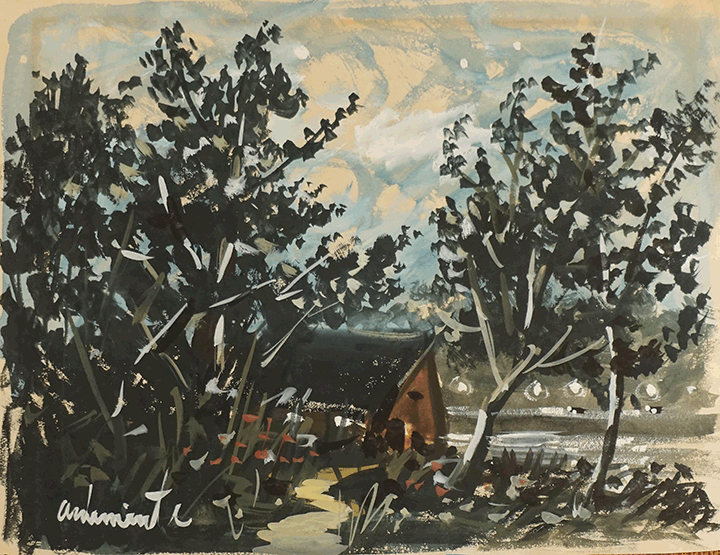 House in the woods near the water